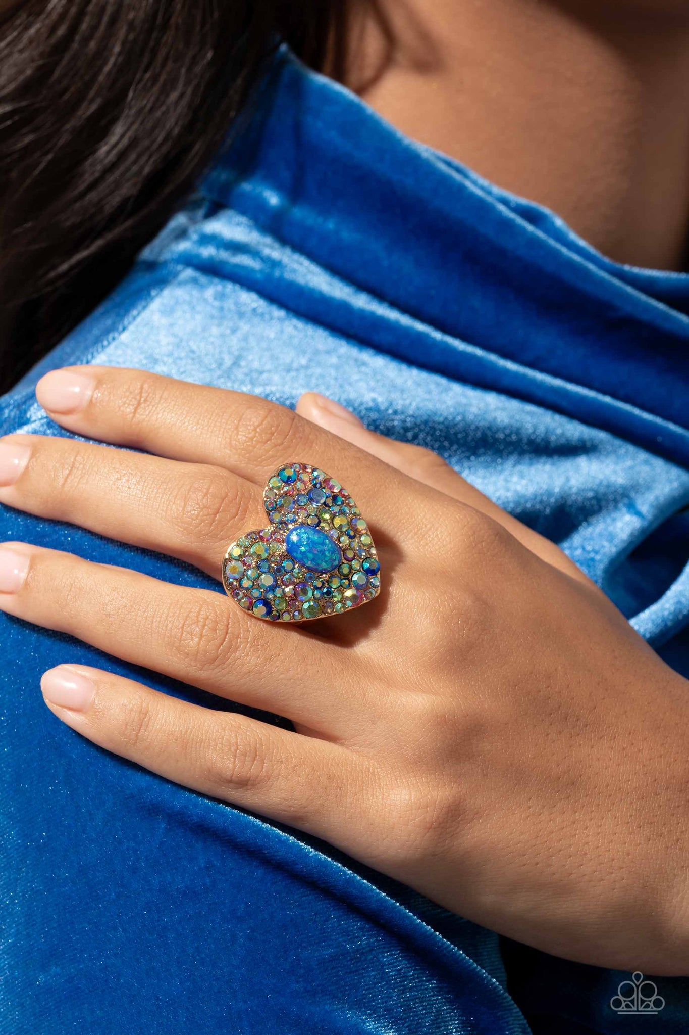 Bejeweled Beau Ring (Blue, Gold)