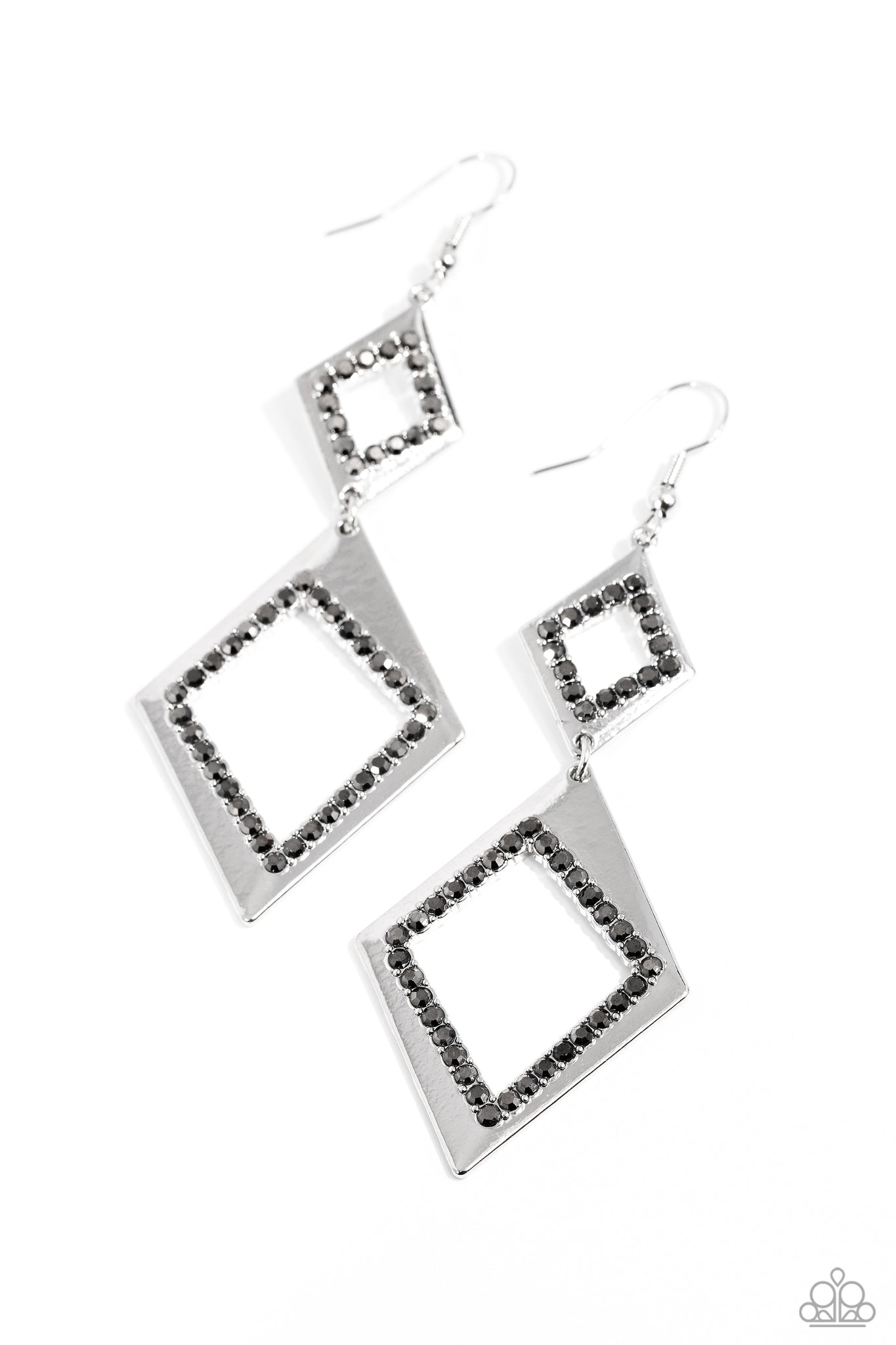 Deco Decoupage Earrings (Black, Silver )