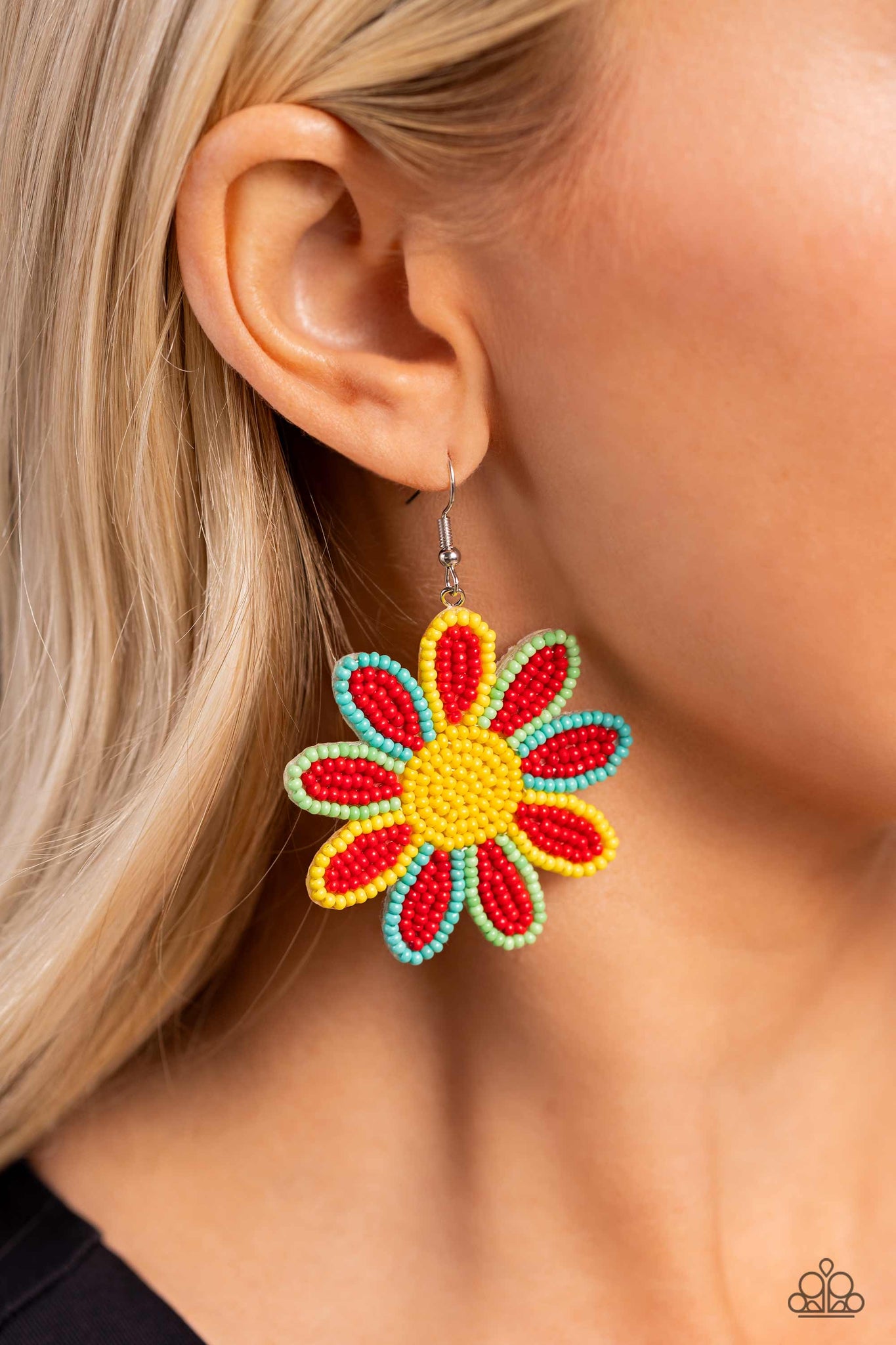 Decorated Daisies Red Earring