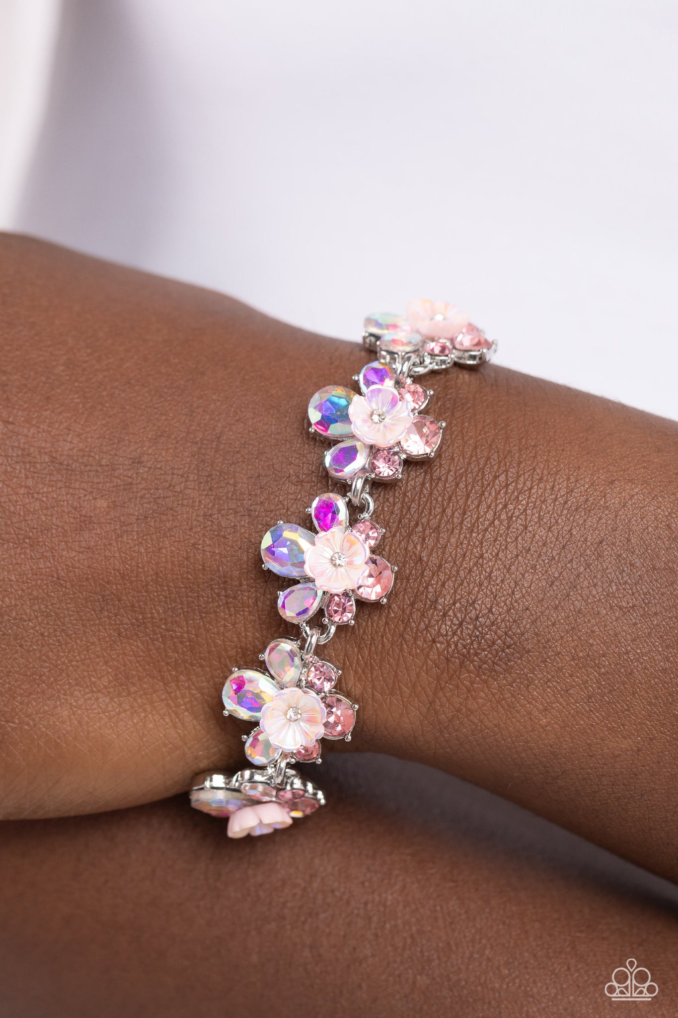 Floral Frenzy Bracelet (White, Pink, Silver)