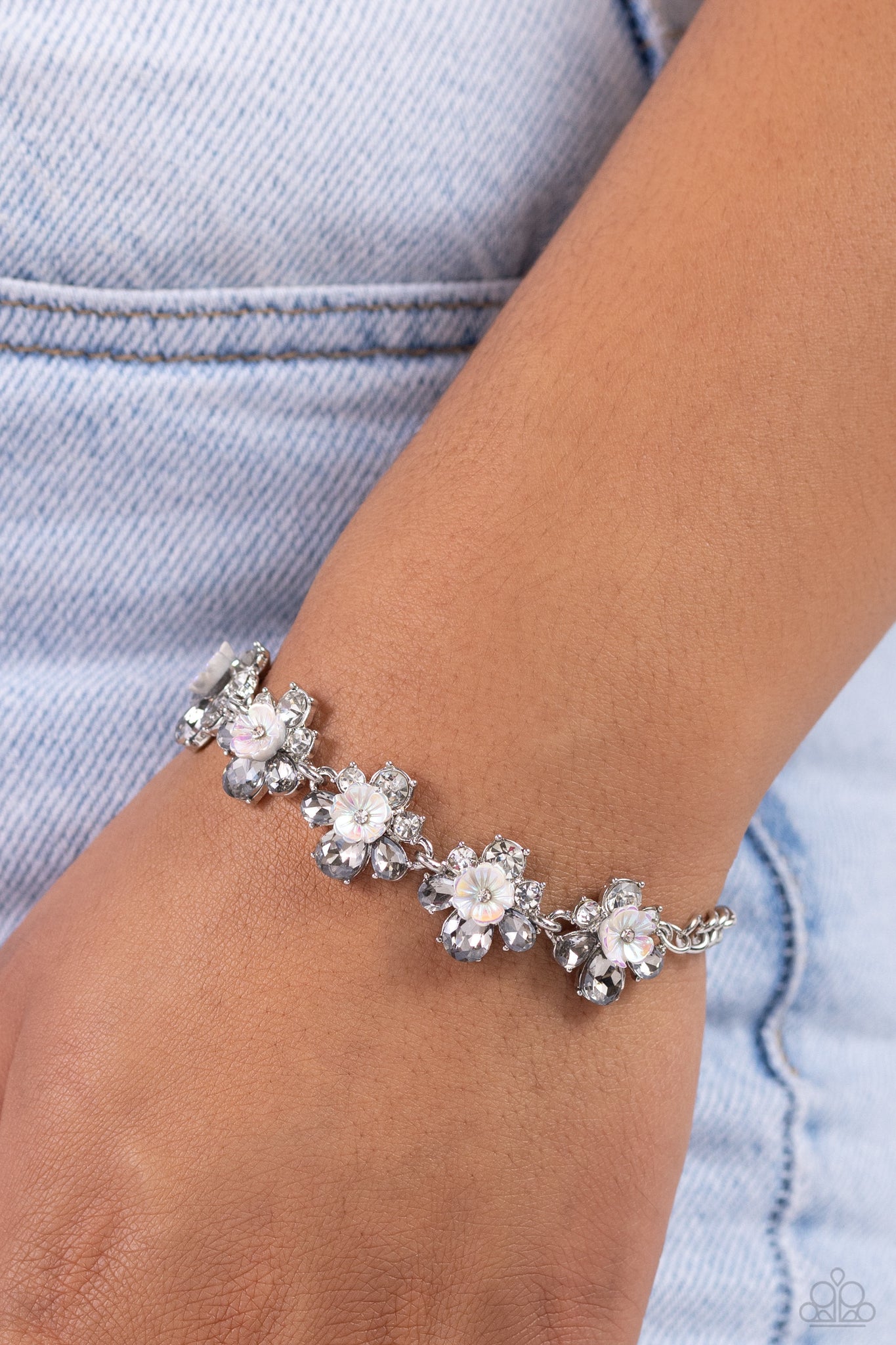 Floral Frenzy Bracelet (White, Pink, Silver)