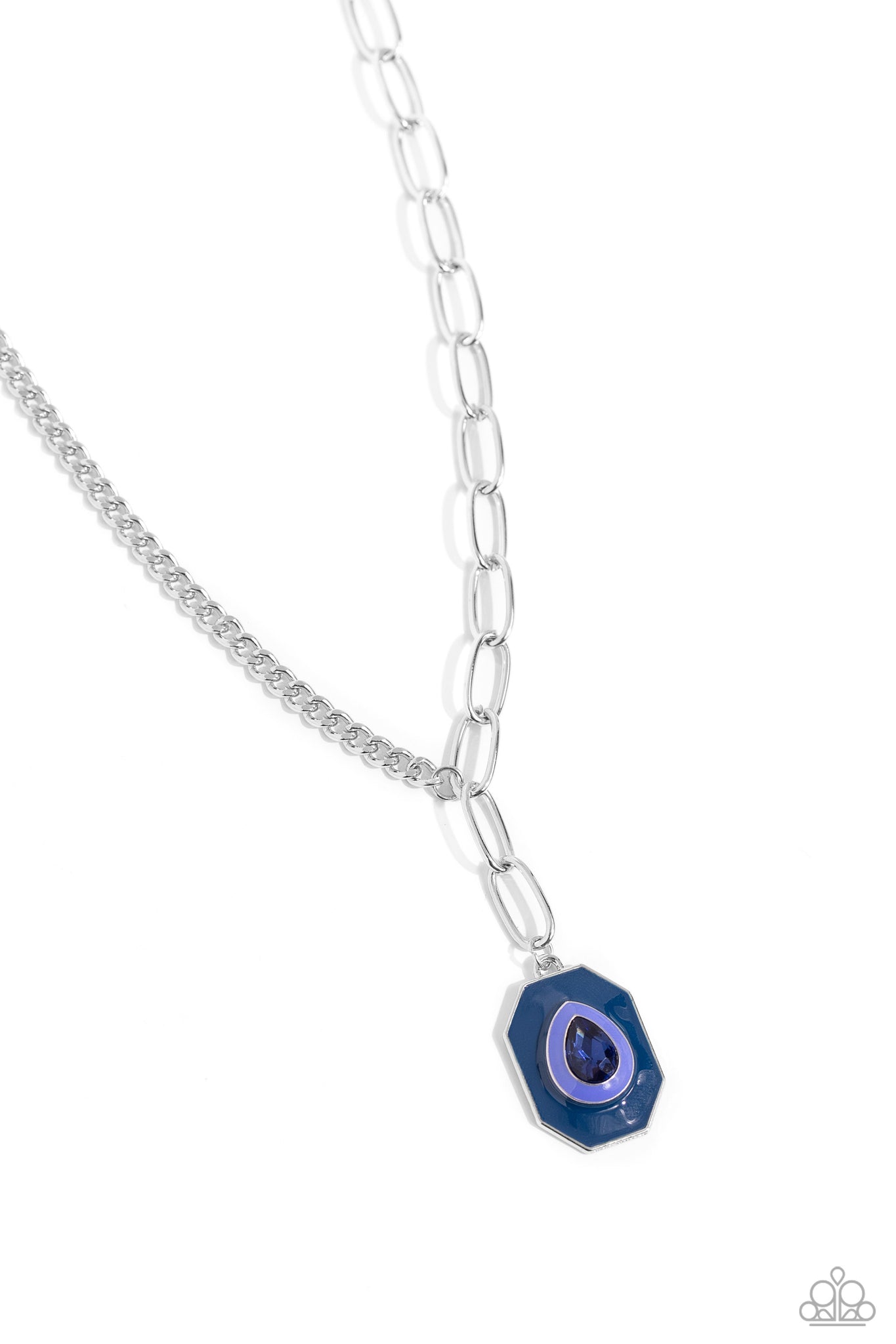 Hexagonal Hallmark Necklace (Blue, Silver)