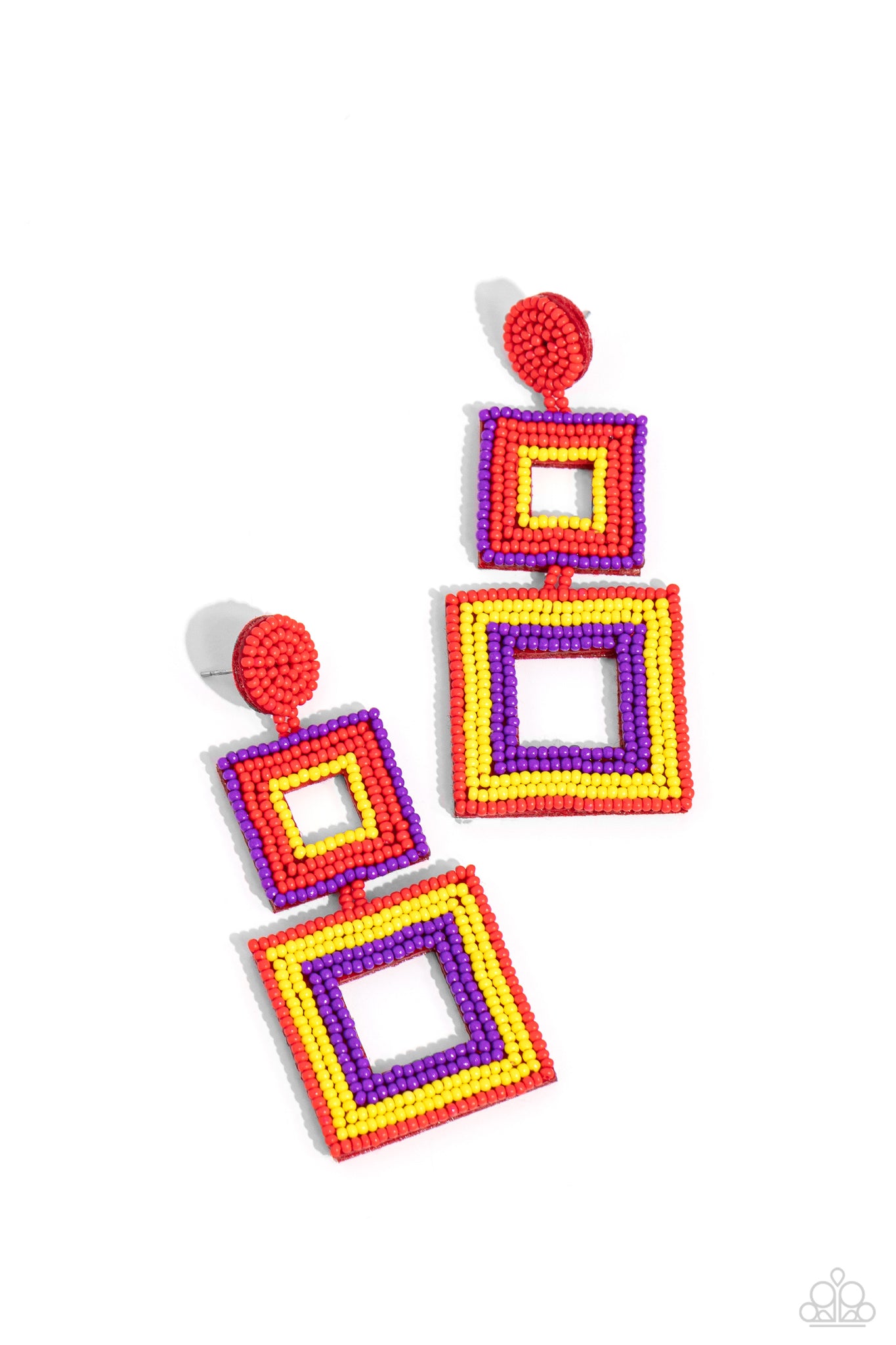 Seize the Squares Earring (Red, Multi)