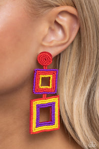Seize the Squares Earring (Red, Multi)