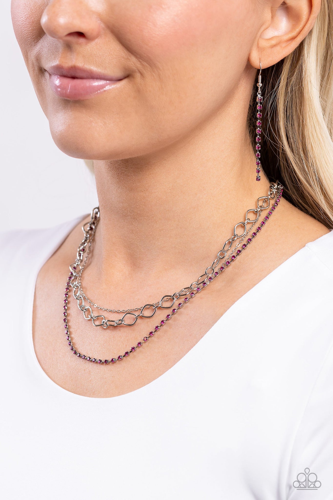 Tasteful Tiers Necklace (Red, Pink)