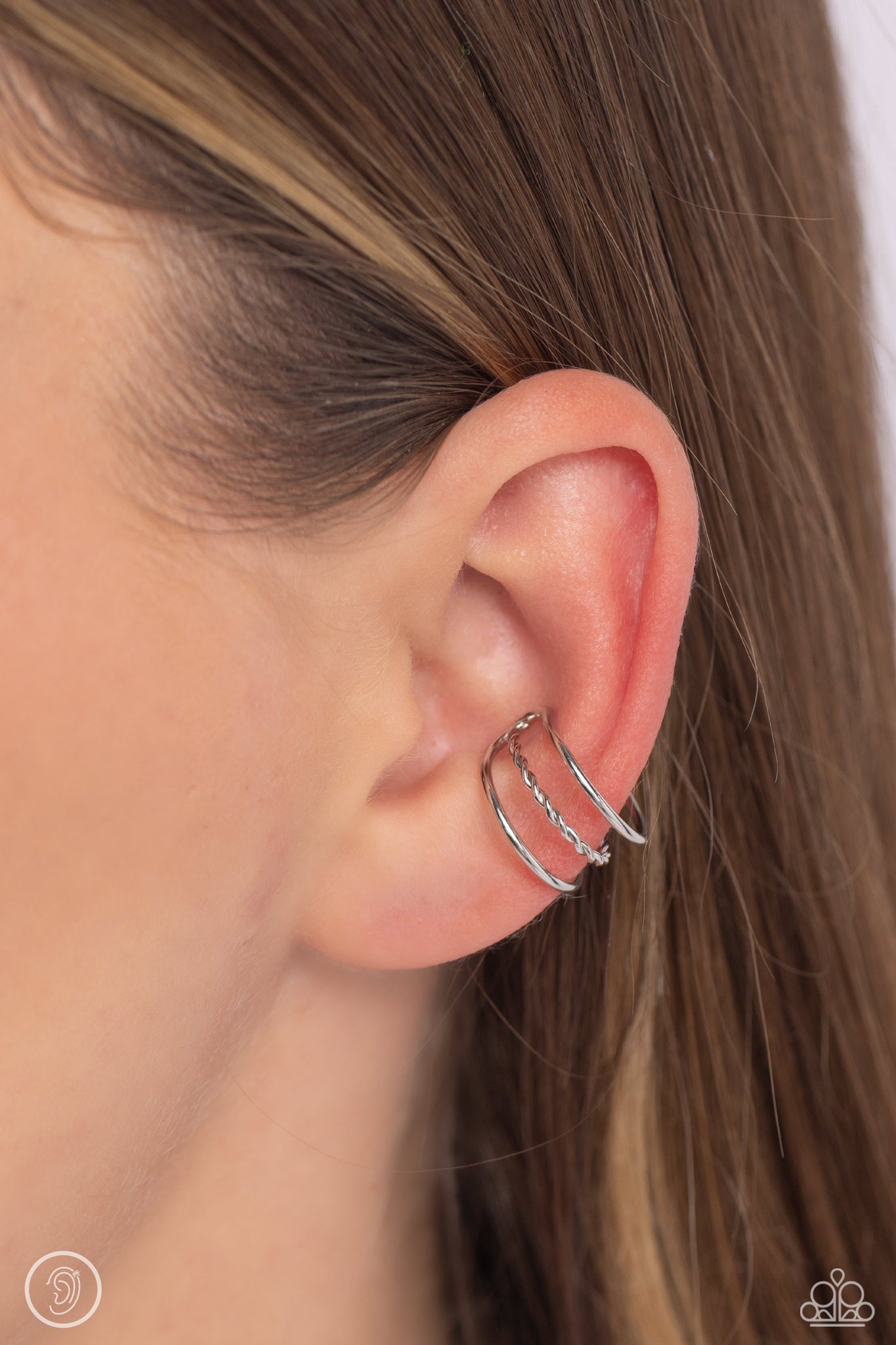 Textured Triumph Silver Cuff Earring