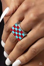 Checkerboard Craze Ring (Green, Red)