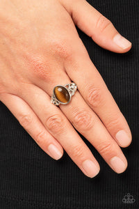 Crystals and Cat's Eye Brown Ring