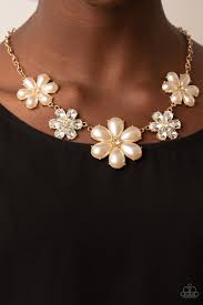 Fiercely Flowering Necklace (White, Gold, Multi)