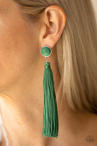 Tightrope Tassel Post Green Earring