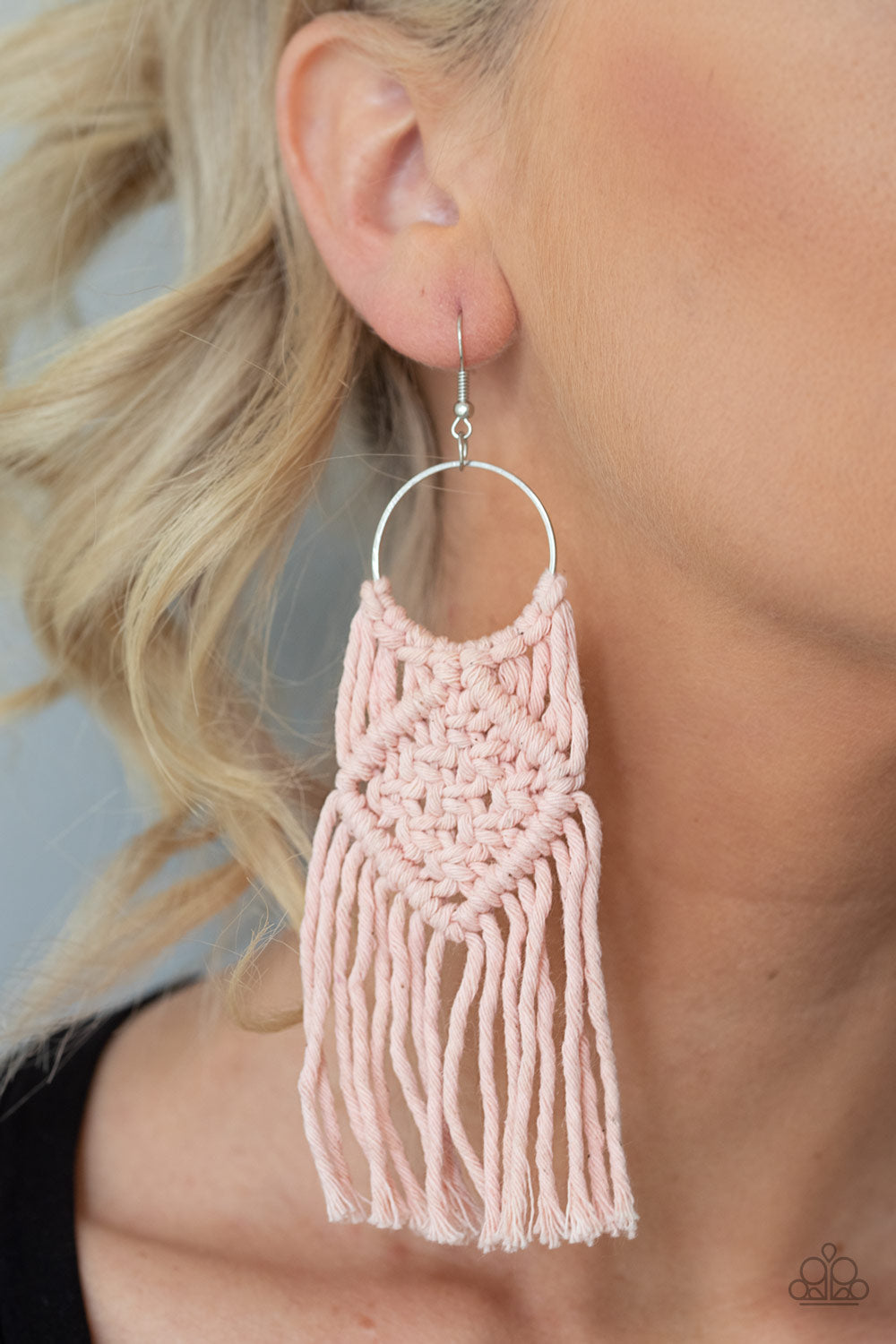 Macrame Rainbow Pink Earring