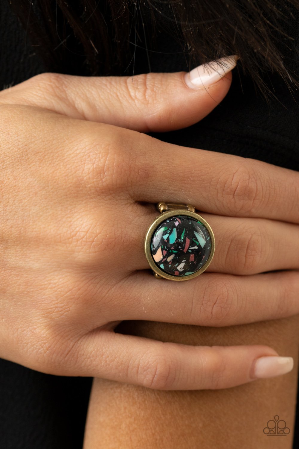 Marble Mosaic Ring (Red, Brass)