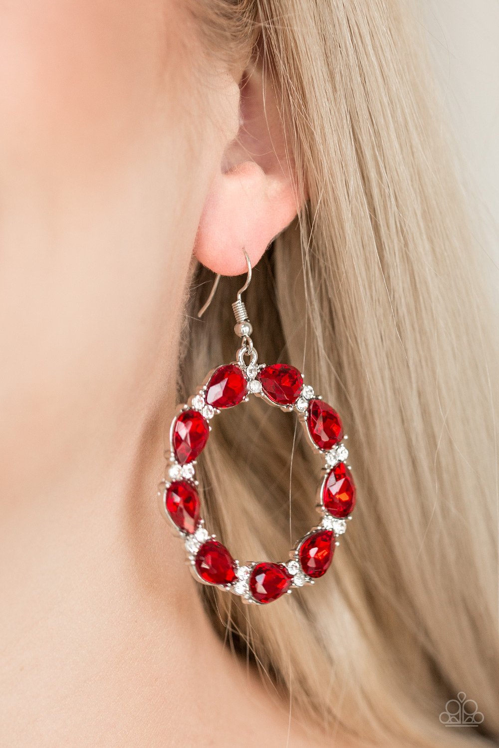 Ring Around The Rhinestones Red Earring