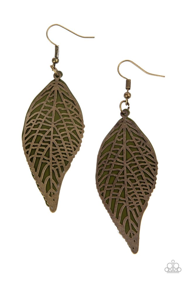 Leafy Luxury Earring (Green,Brass)