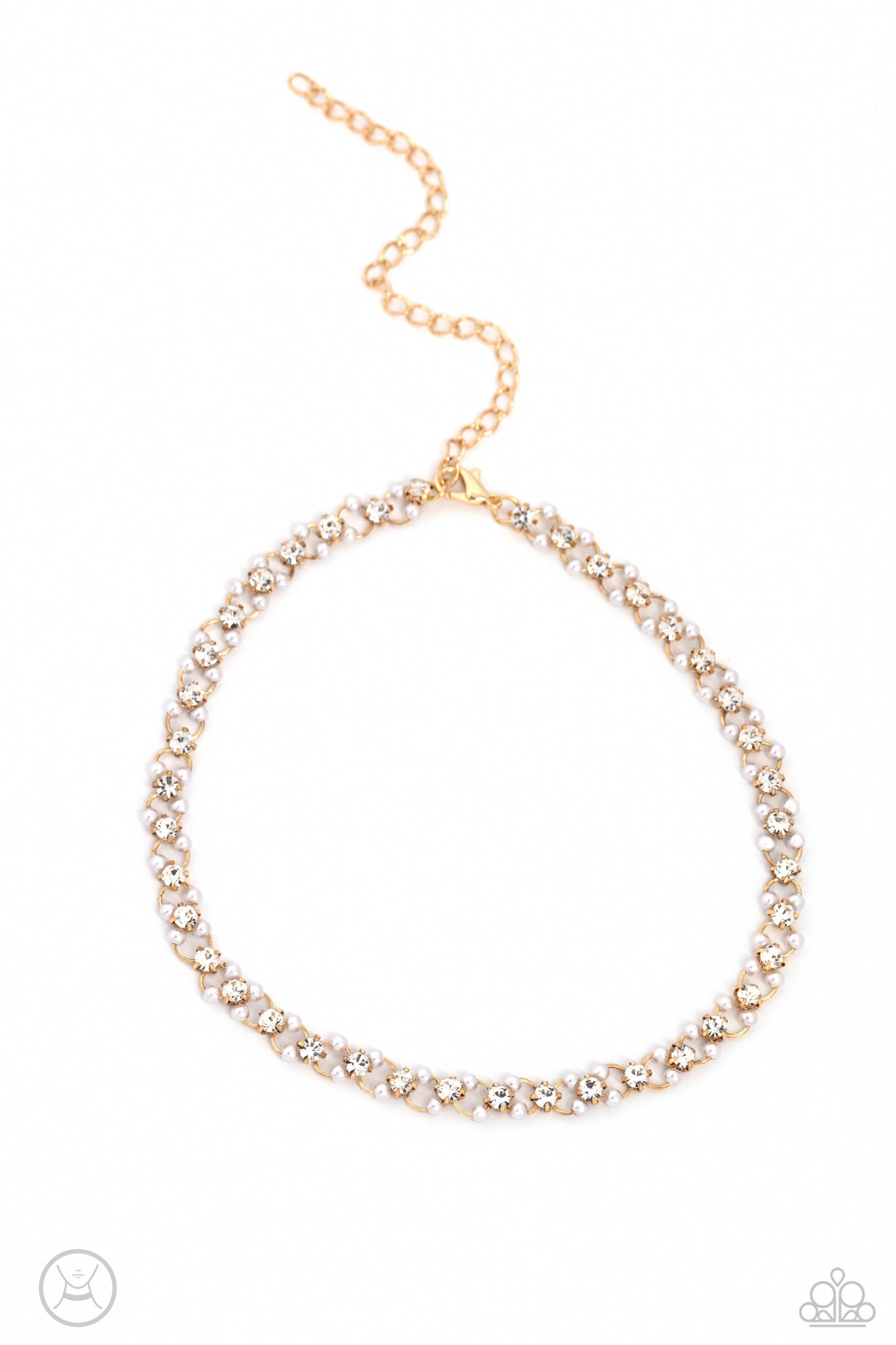 Classy Couture Choker (White, Gold) Necklace