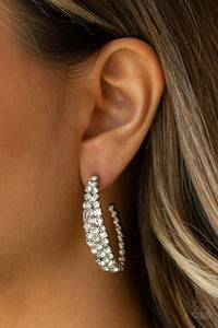 A GLITZY Conscience Hoop White Earring
