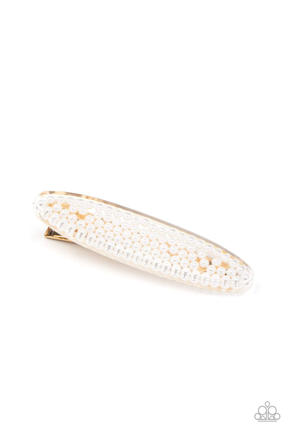 Pearl Pizzaz Hair Clip (White, Gold)
