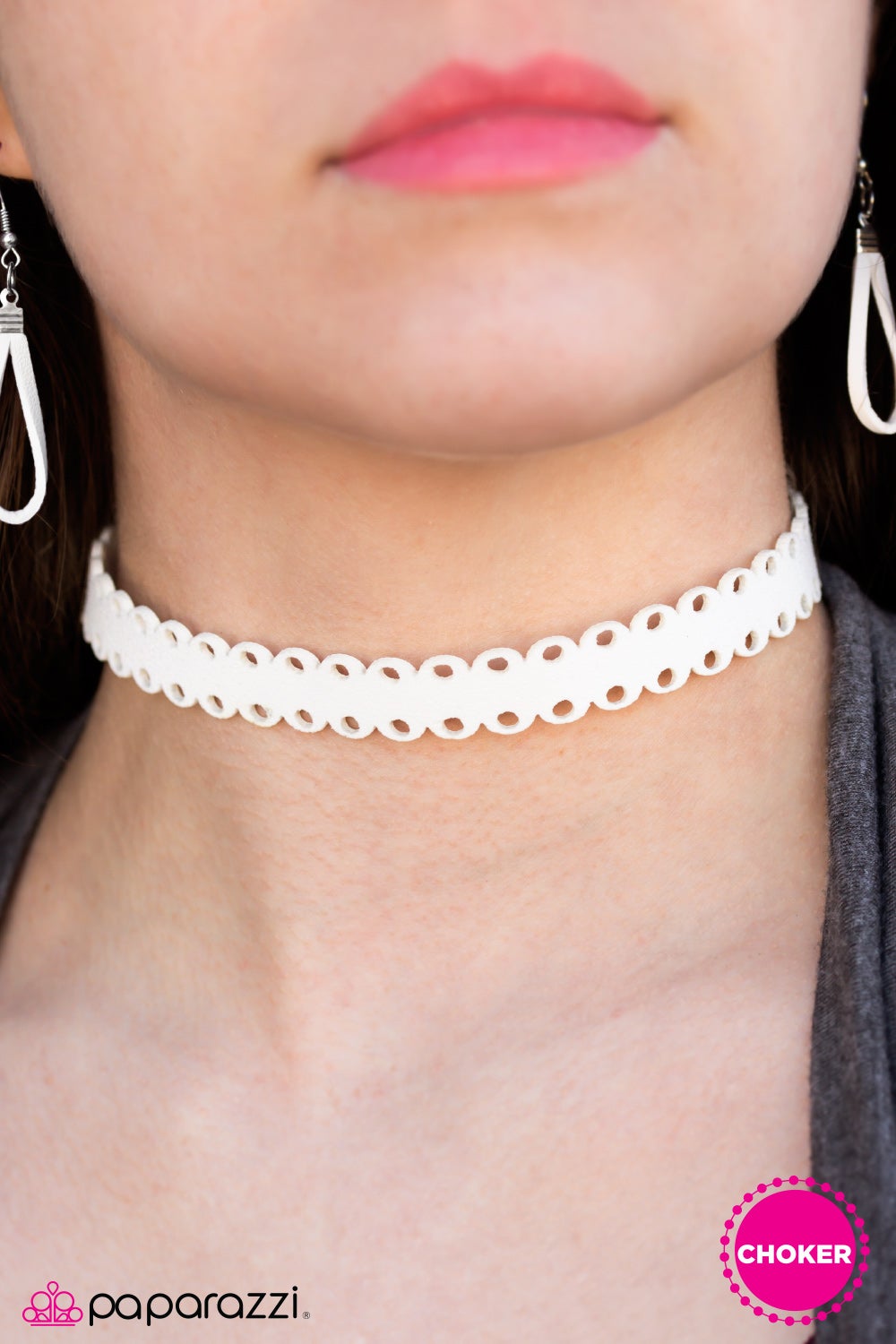 Vintage Leather Choker White Necklace