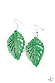 Leaf Em Hanging Green Earring