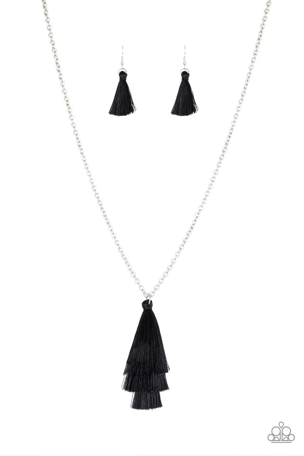 Triple The Tassel Black Necklace