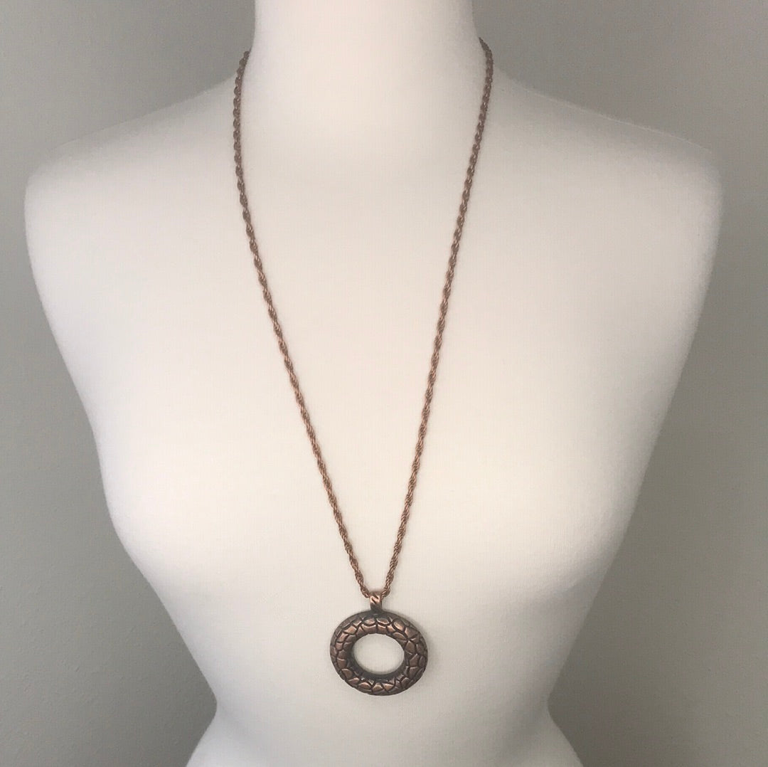 Vintage Long Crackled Copper Necklace