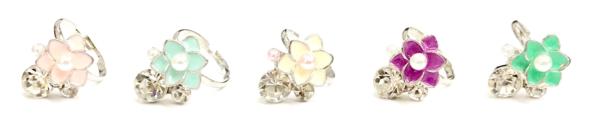Flower, Pearl, and Rhinestone Multi Starlet Shimmer Ring